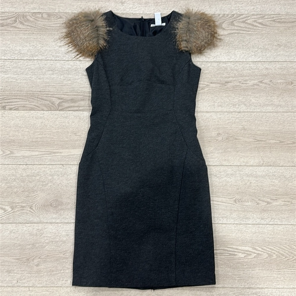 Grey Faux Fur Shoulders Dress